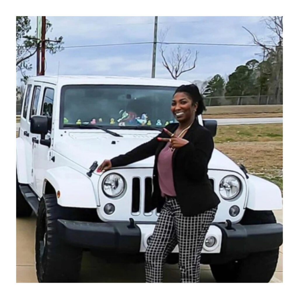 Southern Lux Jeephers club member with her custom Jeep Wrangler